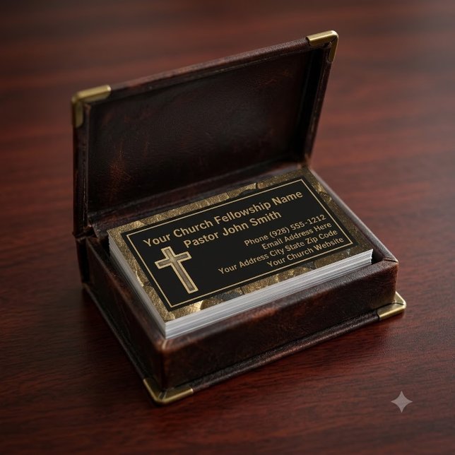 Carte De Visite Croix dorée en détresse du pasteur d'église (The foil effect is simulated in the artwork, no metal will be used in this product.)