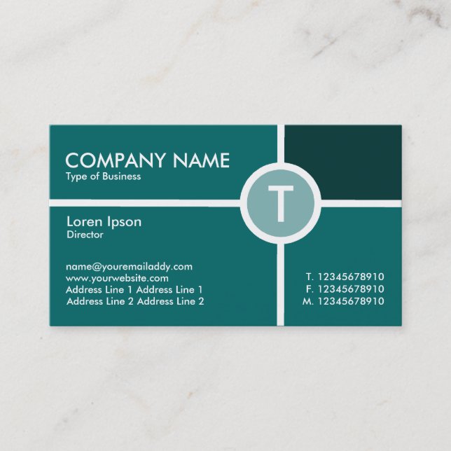 Carte De Visite Croix du cercle monogramme - Nuances Turquoises (Devant)
