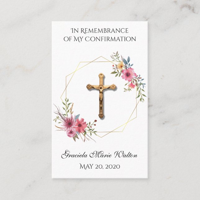 Carte De Visite Croix du souvenir de confirmation religieuse catho (Devant)
