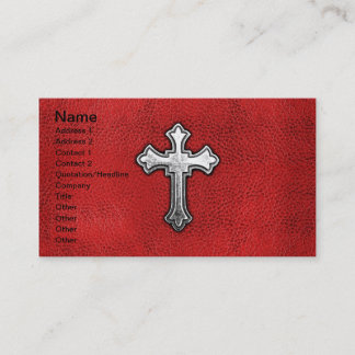 Carte De Visite Croix en métal sur le cuir rouge