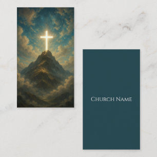 Carte De Visite Croix Religieuse Céleste sur un Sommet de Montagne