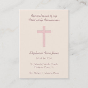 Carte De Visite Croix rose pastel communion