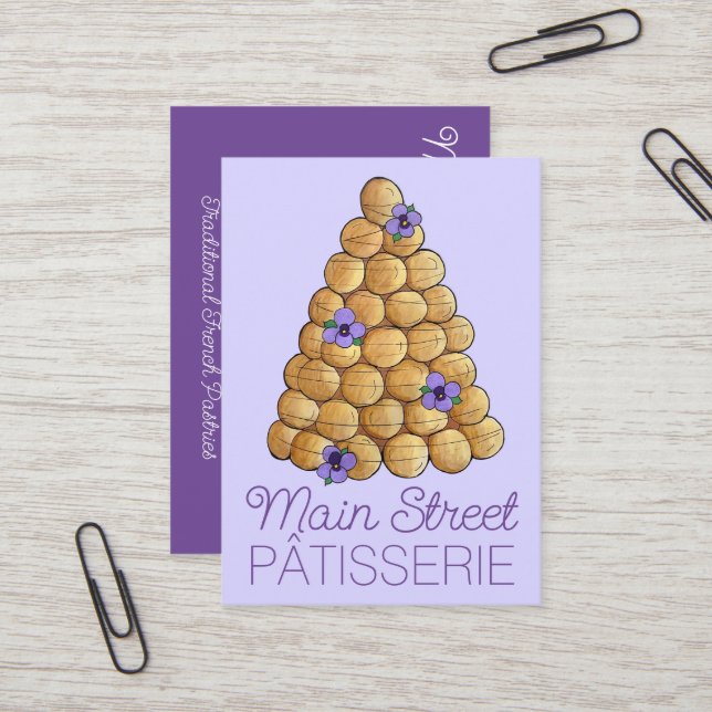 Carte De Visite Croquembouche Choux Buns pâtisserie française Gâte (Devant/Arrière en situation)