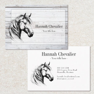 Carte De Visite croquis élégant de cheval noir et blanc équitation