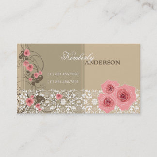 Carte De Visite Cru chic élégant de Fleur de roses de dentelle