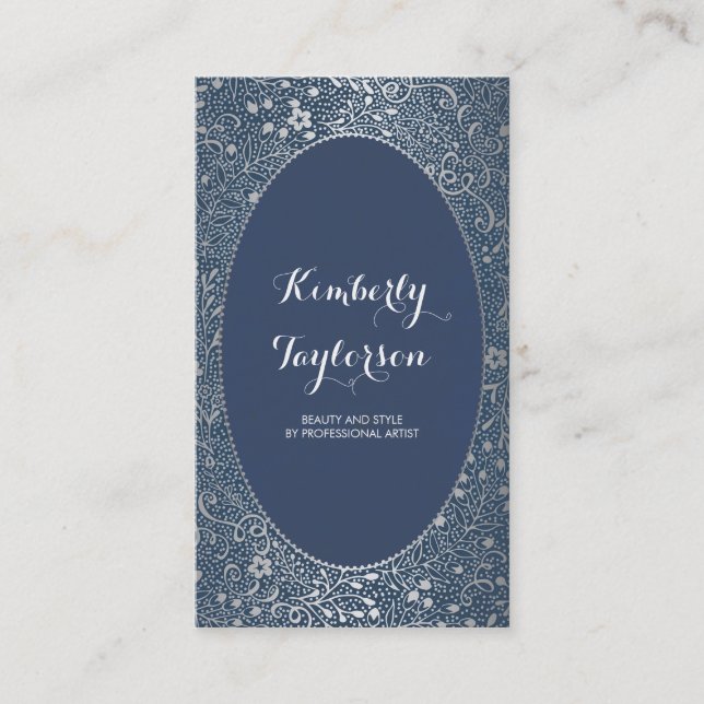 Carte De Visite Cru élégant d'argent et de marine pourtant moderne (Devant)