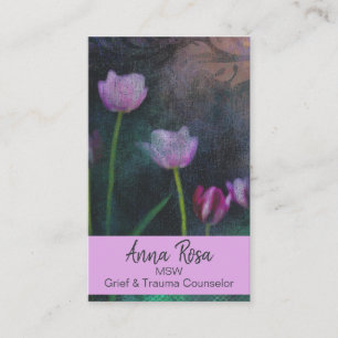 Carte De Visite Cru minable grunge de tulipe rose grise de lavande