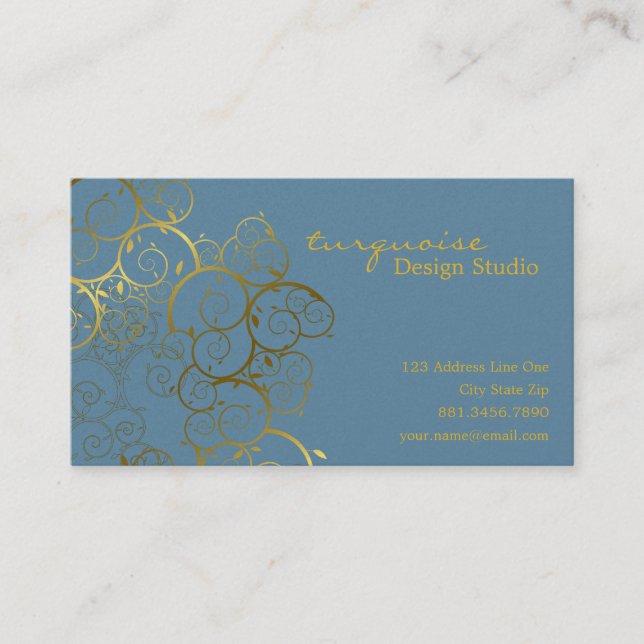 Carte De Visite Cru ornemental de Deco de feuille d'or de spirales (Devant)