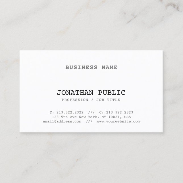 Carte De Visite Cru simple simple de conception classique élégante (Devant)