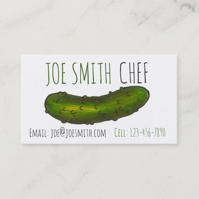 Carte De Visite Crunchy Green Kosher Dill Pickle Deli Chef de cuis (Devant)