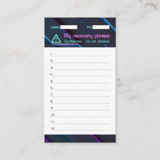 Carte De Visite Crypto Wallet Mot de passe Récupération Semence Ph