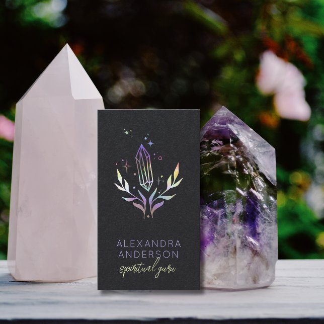 Carte De Visite Crystales spirituelles mystiques noires (Black Mystical Holographic Spiritual Crystals Business Card)