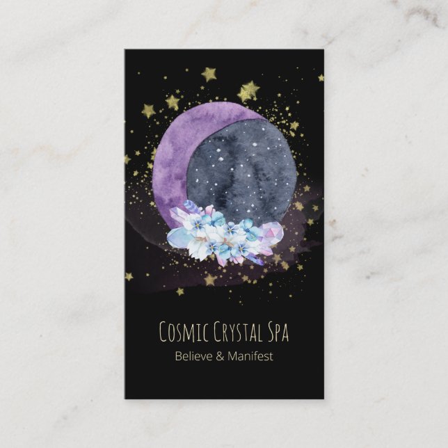 Carte De Visite *~* Crystals Lune Ciel Cosmos Étoiles. Univers (Devant)