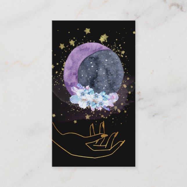 Carte De Visite *~* Crystals Moon Sky Cosmos Etoiles Main (Devant)