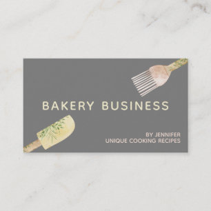 Carte De Visite Cuillère à feuille aquarelle de pâtisserie gris ja