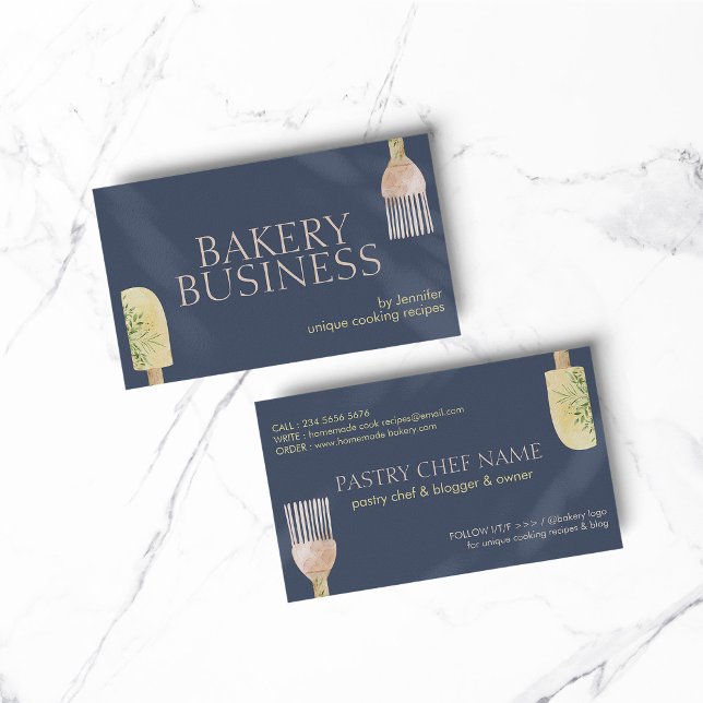 Carte De Visite Cuillère de pâtisserie à l'ombre de la Marine Spat (BAKERY PASTRY CHEF COOK CAKE event planner business)