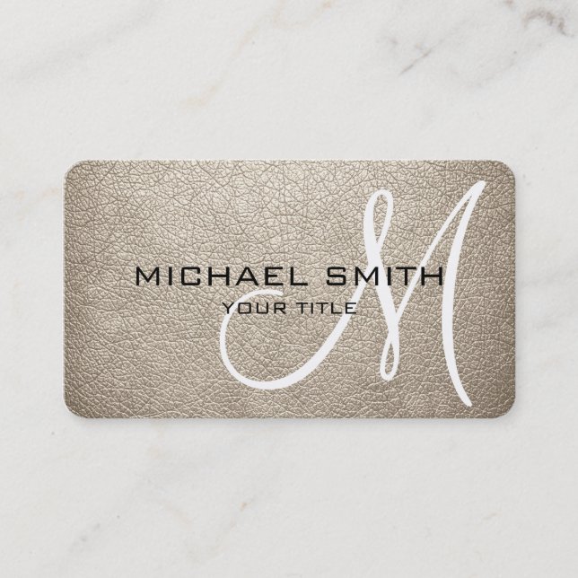 Carte De Visite Cuir Aspect Amande Monogramme (Devant)