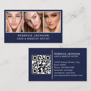 Carte De Visite cuir bleu de luxe Salon Coiffure Styliste Maquilla
