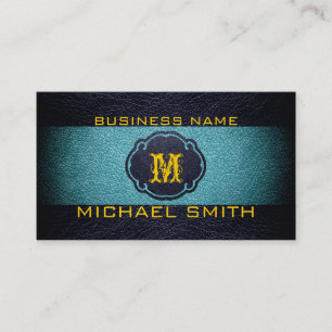 Carte De Visite Cuir bleu turquoise et cuir noir