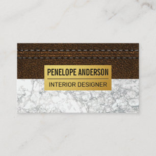 Carte De Visite Cuir Brown pointu   Métal or   MARBRE BLANC
