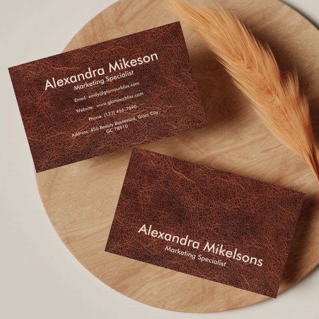 Carte De Visite Cuir Brun Classique Professionnel (Créateur téléchargé)