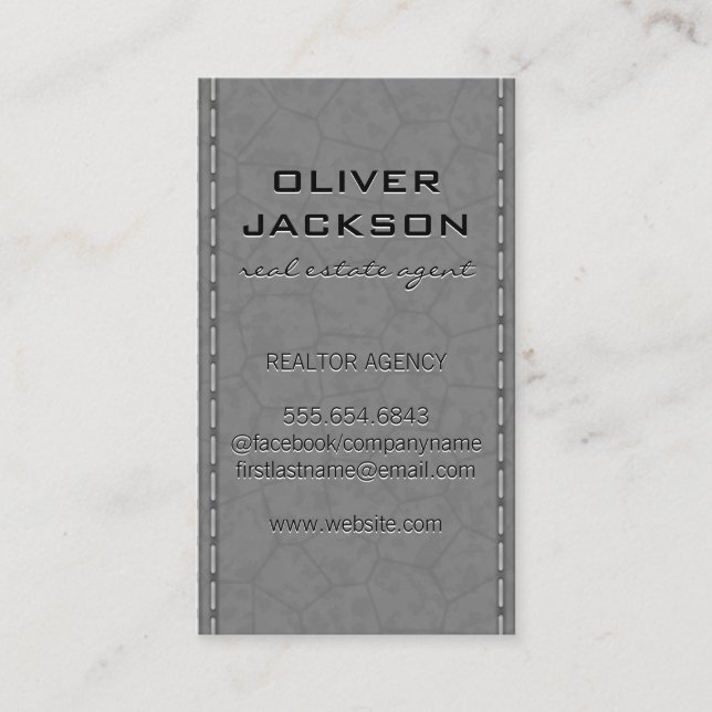 Carte De Visite Cuir gris cousu | Agent immobilier (Devant)