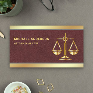 Carte De Visite Cuir Marron Or Balance De La Justice Avocat Jurist