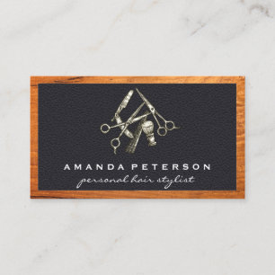 Carte De Visite Cuir noir Barber Shop Encadrez-le