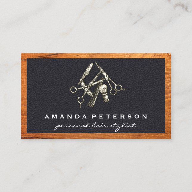 Carte De Visite Cuir noir | Barber Shop | Encadrez-le (Devant)