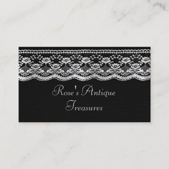 Carte De Visite Cuir noir et blanc & dentelle (Devant)