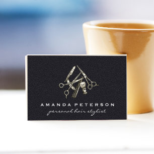 Carte De Visite Cuir noir Salon Barber Shop Tools