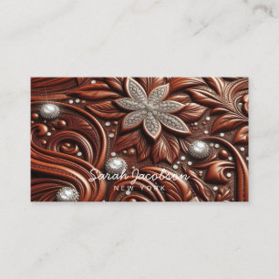 Carte De Visite Cuir synthétique occidental motif floral à losange
