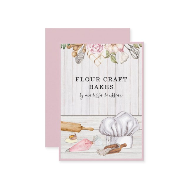 Carte De Visite Cuisine à l'aquarelle Chef Baker Outils de cuisson (Devant/Arrière en situation)