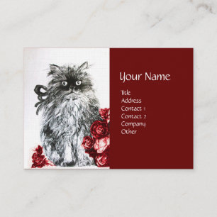 Carte De Visite CUISINE AVEC ROSES, Papier Linge Blanc Rouge Noir