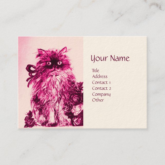 Carte De Visite CUISINE AVEC ROSES, Rose Fuchsia Blanc (Devant)
