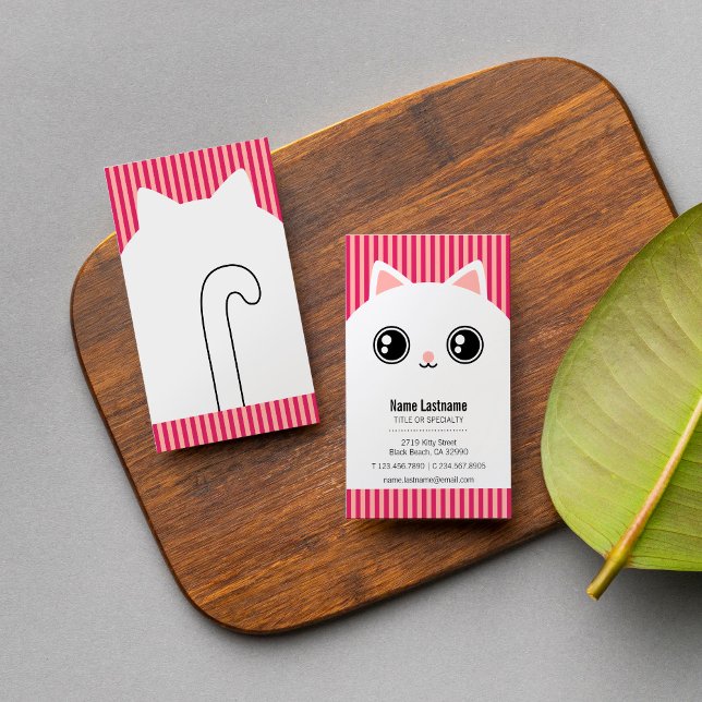 Carte De Visite Cuisine Blanc Kitty Chat Sitter Animal (Créateur téléchargé)