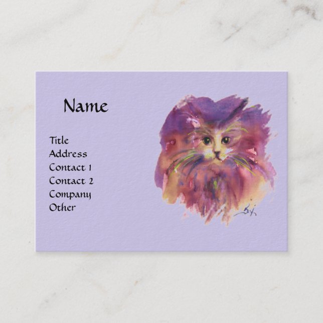 CARTE DE VISITE CUISINE BLEU PURPLE, PORTRAIT DE CHAT DE LA CUISIN (Devant)
