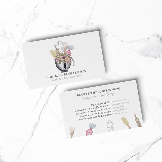 Carte De Visite Cuisine Chef Aquarelle Cuisine Ustensiles Boulange (Catering Chef Watercolor Baking Utensils Bakery Business Card)