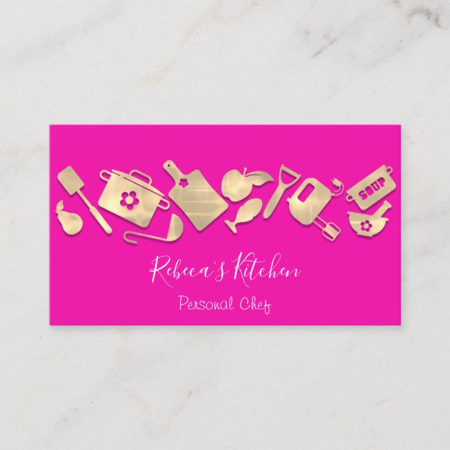 Carte De Visite Cuisine Chef Restaurant Restauration Logo QR Rose (Devant)