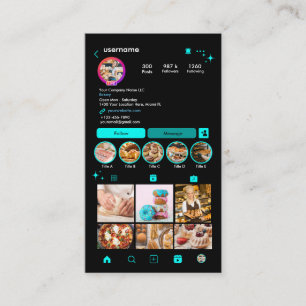Carte De Visite Cuisine de boulangerie Instagram Chef Turquoise Pa