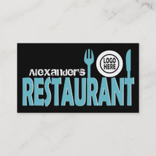 Carte De Visite Cuisine de restaurant plaque turquoise noir blanc