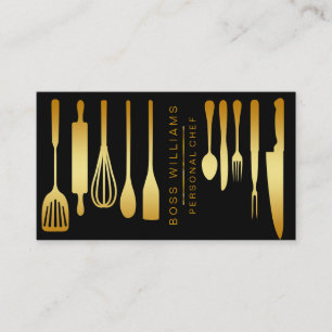 Carte De Visite Cuisine d'or Ustensiles de cuisine Cuisine traiteu