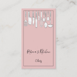 Carte De Visite Cuisine Logo Chef Restaurant Cuisine Knifes Rose