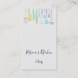 Carte De Visite Cuisine Logo Chef Restaurant Holographie Gris 