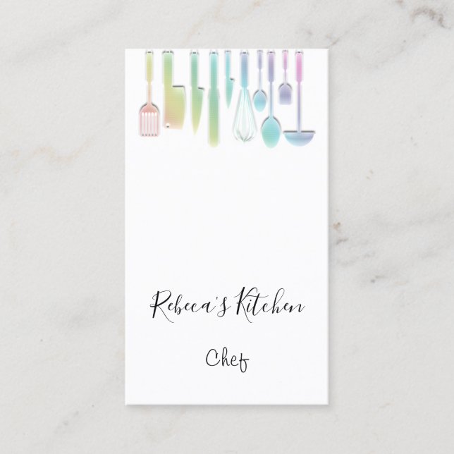 Carte De Visite Cuisine Logo Chef Restaurant White Rainbow (Devant)
