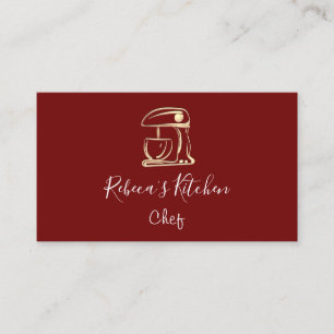 Carte De Visite Cuisine Logo Robot Mixer Chef Burgundy Gold