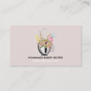 Carte De Visite Cuisine rose Chef Aquarelle Ustensiles de cuisson
