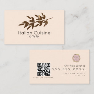 Carte De Visite Cuisinier italien botanique branche d'olive rustiq