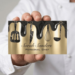 Carte De Visite Cuisinier Personnel Professionnel Chic Traiteur Or