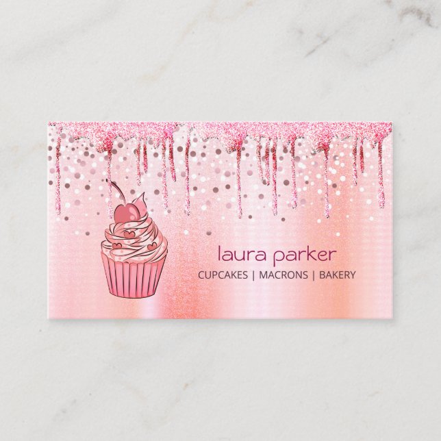 Carte De Visite Cupcake Accueil Boulangerie Pâtisserie Rose Gold D (Devant)